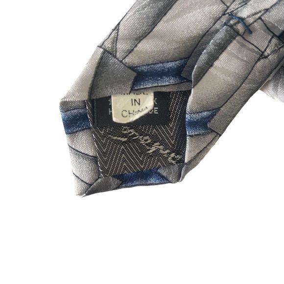 Antonia Collection Men's Fashionable 100% Silk Necktie Tie Grey Blue Geometric - Picture 4 of 7